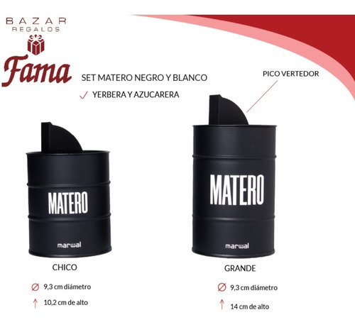 Set Matero Yerbera Azucarera Kit Latas Barril Azucar Yerba Blanco