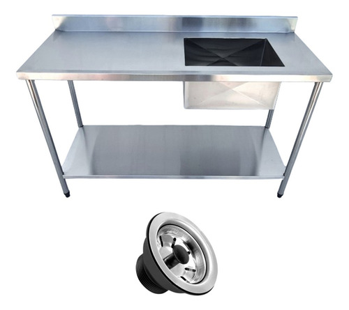 Pia Inox Com Cuba A Direita E Paneleiro 2,00x60x90