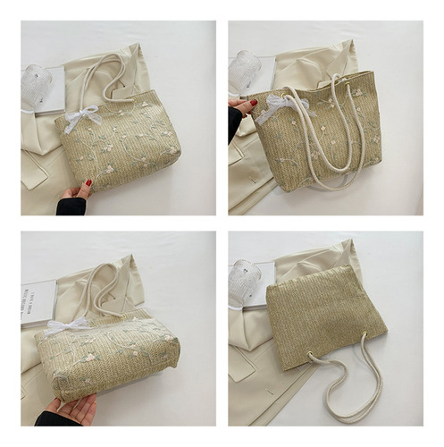 Bolsa Tejido Playa Paja Para Mujer