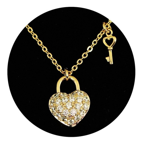 Collar Cadena Dije Corazón Llave Diamantes Cultivado Oro 18k