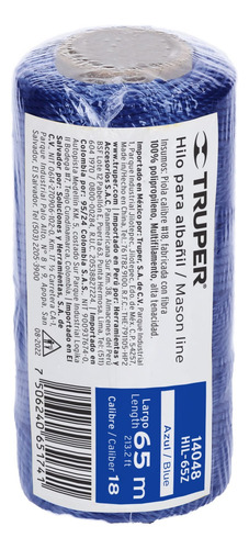 Hilo Para Albañil Azul Carrete 65m Truper 14048