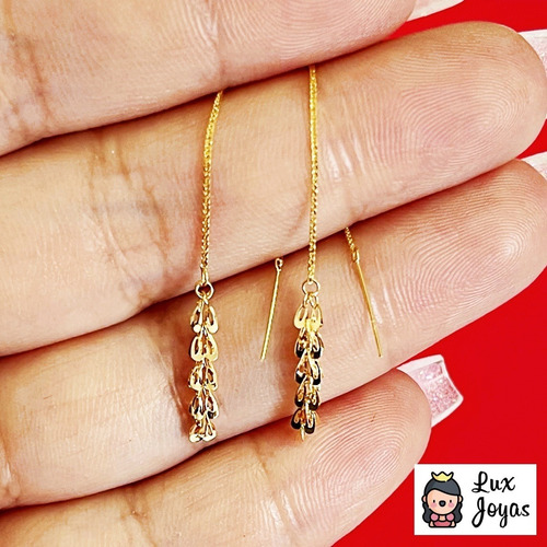 Imagen 2 de 2 de Aros Largos Cadena Cola De Fénix 18k