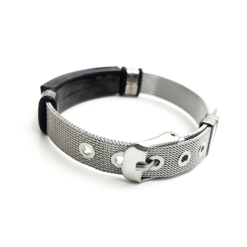 Pulseira Masculina Bracelete Malha De Aço Cruz