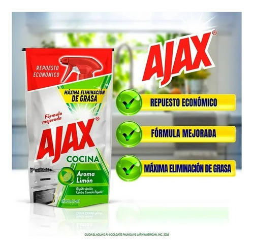 3 Pzas Limpiador De Cocina Ajax Máxima Eliminación De Grasa
