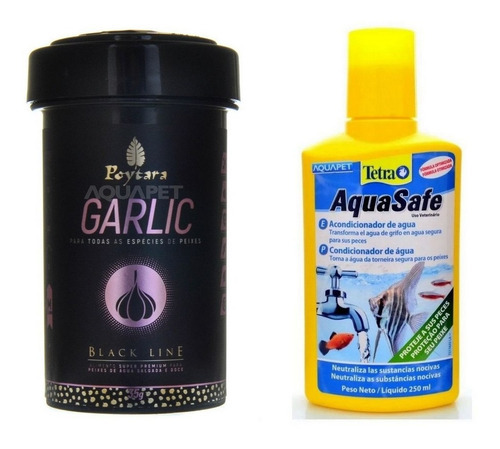 Kit Ração P/ Peixe Garlic Black 35g + Tetra Aquasafe 250ml