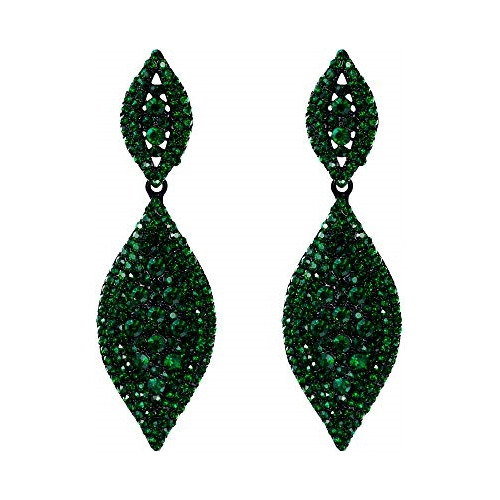 Aretes Colgantes De 2 Hojas Con Cristales De Estrás Verde