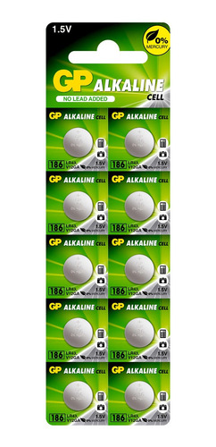 10 Pilhas Gp Super Lr43 186 Ag12 Bateria Alcalina 1 Cartela