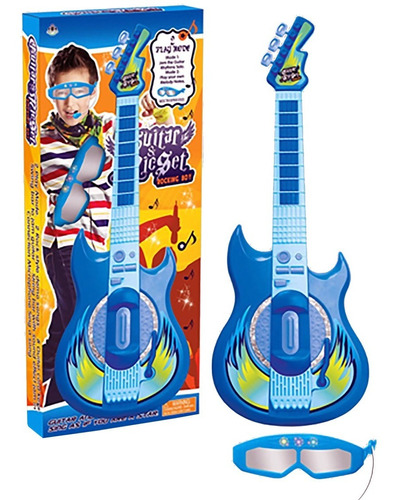 Guitarra  Musical Infantil Gafas Y Micrófono Azul