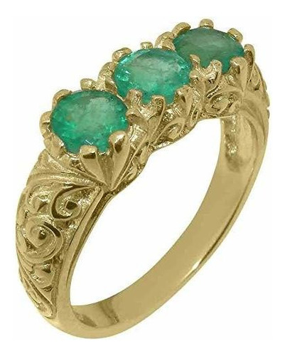 9k Yellow Gold Natural Emerald Womens Promise Ring - Size 