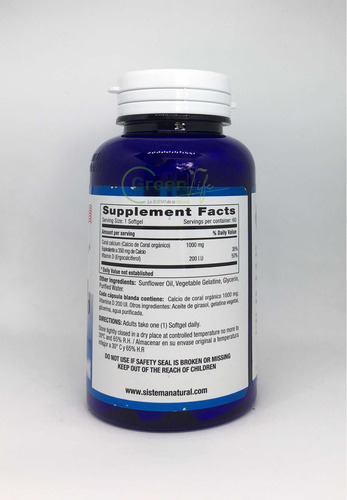 Calcio De Coral Orgánico 1000mg + Vitamina D X60 Cápsulas