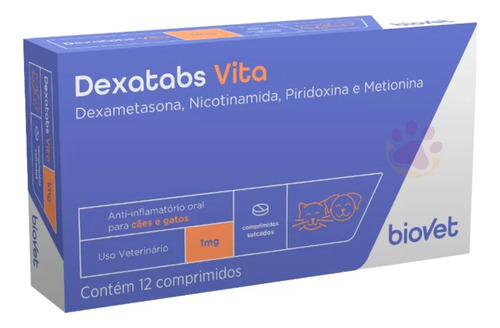 Dexatabs Vita 1mg P/ Cães E Gatos 12 Comprimidos - Biovet