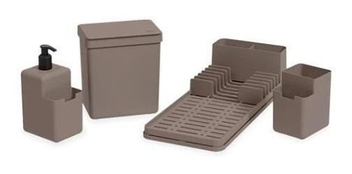 Conjunto Para Pia Single Brinox Organize 4 Peças Warm Gray