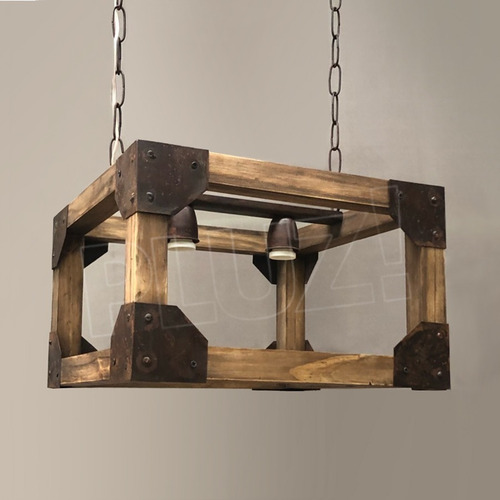 Imagen 3 de 9 de Colgante Industrial Nórdico 2 L Madera Chapa Remaches Óxido