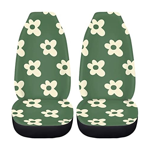 Green Groovy Flower Auto Seat Cover Set 2 Pack,hippie F...