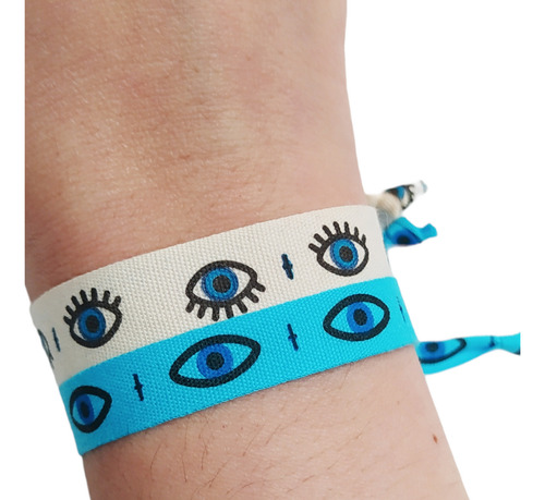 Pack De 2 Pulseras De Ojo Turco Brazalete Ajustable En Tela 