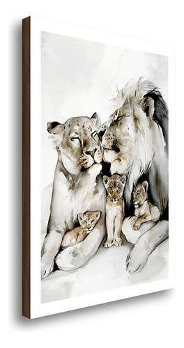 Quadro Decorativo Família De Leões Com 3 Filhotes 70x100cm