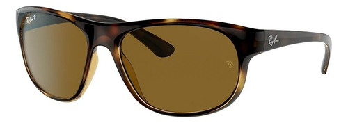 Anteojos de sol polarizados Ray-Ban RB4351 Extra large, diseño Atemporal con marco de nailon color polished havana, lente brown de policarbonato clásica, varilla polished havana de nailon