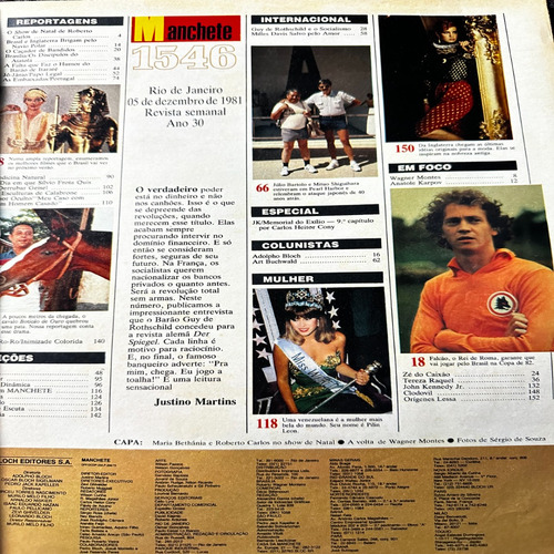 Manchete Bethânia Roberto Carlos Miss Flamengo Kennedy Zizi (Usado)