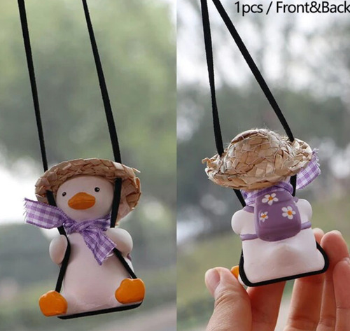 Pato Con Mochila Y Gorro De Paja Colgante Espejo Retrovisor