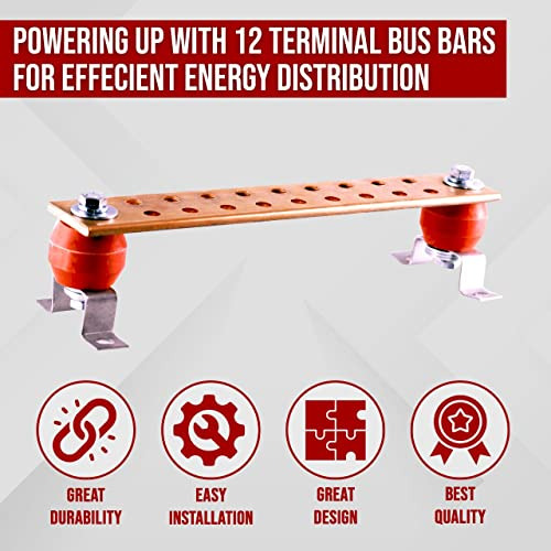 Copper Bus Bar - 12 Ground Bar - Grounding Kit - Termi...