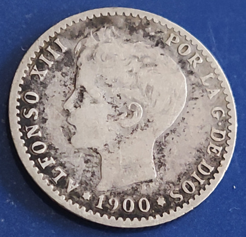 Antigua Moneda De 50 Céntimos De 1900 España, Plata.