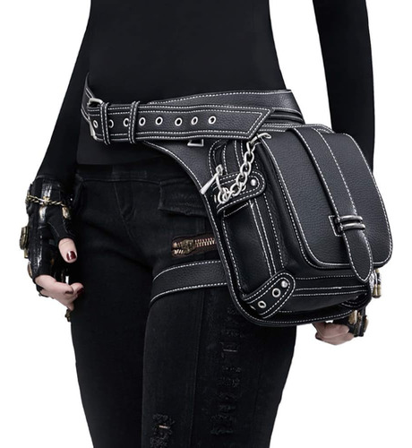 Steampunk Riñonera Fanny Pack Moda Gótica Cuero Hombro Muslo