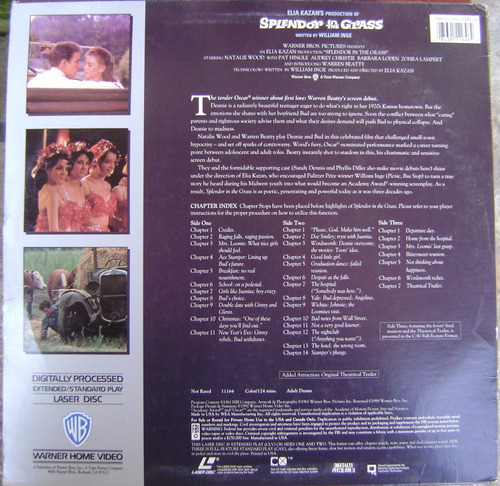 Splendor In The Grass 1961 Laserdisc 2 Laser Disc W Beatty (Usado)
