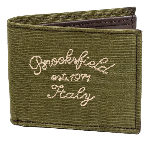Billetera Cuero Natural Brooksfield Bordada Cc1056 Color Verde Musgo