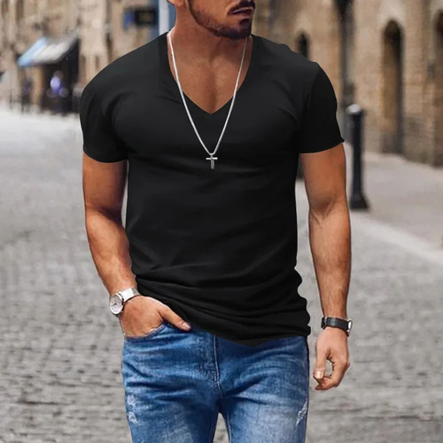 Playera Casual De Verano Con Cuello En V Para Hombre