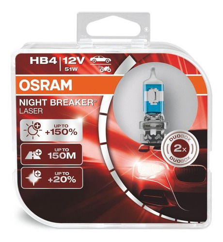Imagem 1 de 8 de Par Hb4 Lâmpada Osram Night Breaker Laser 150m + 20%+luz 51w