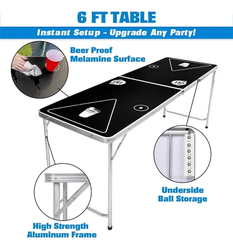 Mesa Plegable Gopong 6 Pies Para Beer Pong Y Flip Cup, 6 Pel