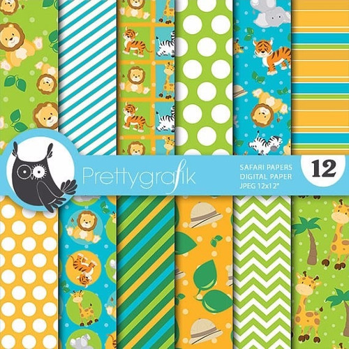 Kit Scrapbook Digital Papeis Animais Da Selva