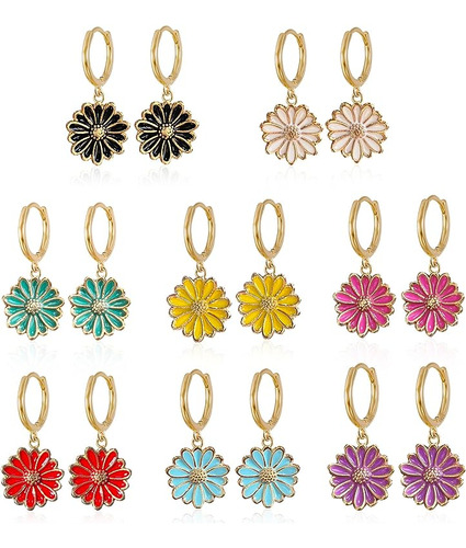 Juego 8 Pares Aretes Margaritas Con Diseño Flores Y Margarit