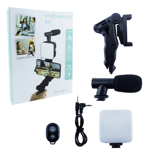 Estabilizador Celular Con Luz Y Micrófono Soporte Bluetooth Color Negro