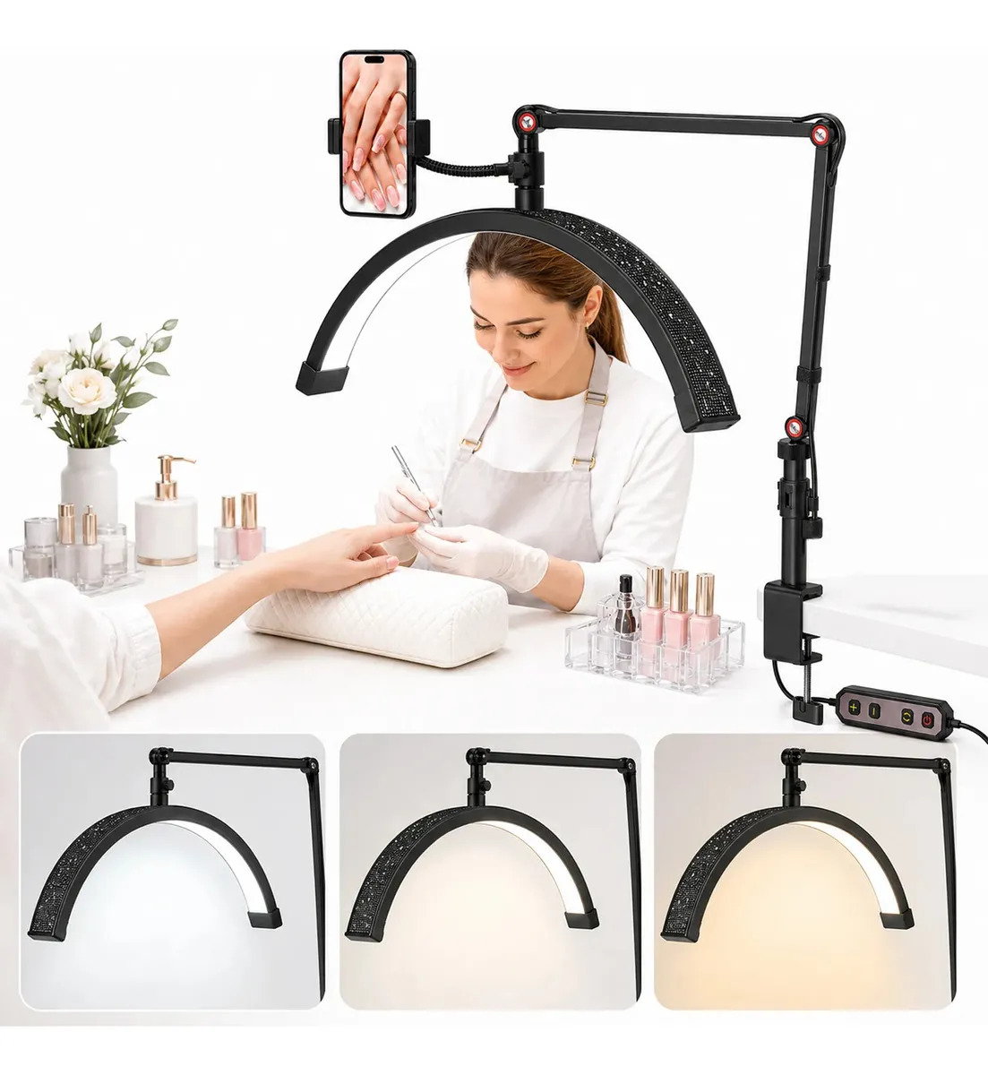 Lámpara Media Luna Negra Clip Uñas Pestañas Estética 40w