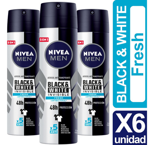 Nivea Desodorante Black & White Invisible Fresh X6