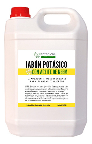 Jabon Potásico Liquido Con Aceite De Neem Bidón 5 Lts