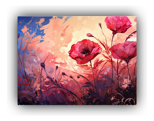 60x40cm Cuadro Lienzo Granos De Arroz Rojo Y Rosa Flores