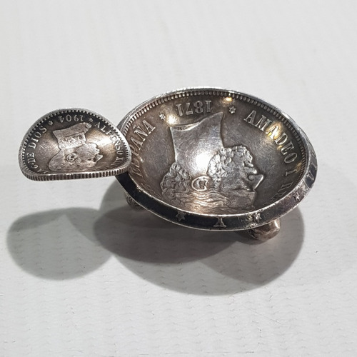 Imagen 5 de 6 de Antigua Moneda Plata Cenicero Arte Escondido 1871 Mag 59808