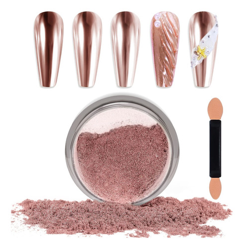 Polvo Para Uñas Cromado Efecto Espejo·oro Rosa