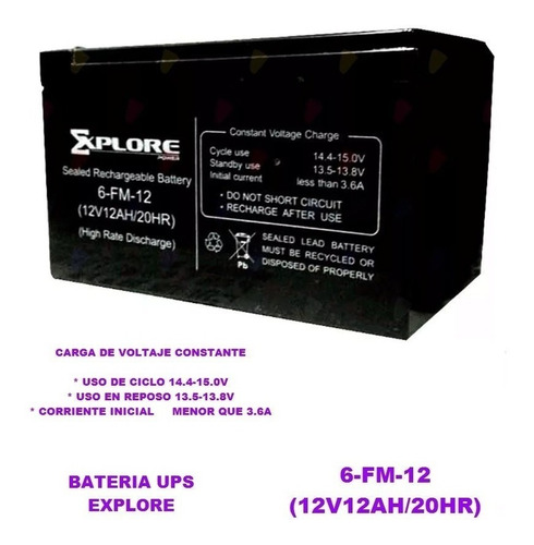 Imagen 3 de 3 de Bateria Ups Explore 12v/12ah Modelo 6-fm-12
