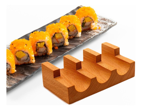 Soporte De Tacos De Sushi De Madera Para 3 Cuadrícula