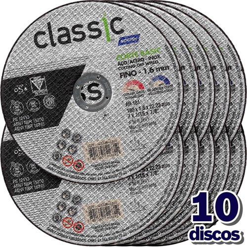 Imagem 1 de 5 de Disco Corte 7'' Aço Inox Classic Basic Norton Kit 10 Peças
