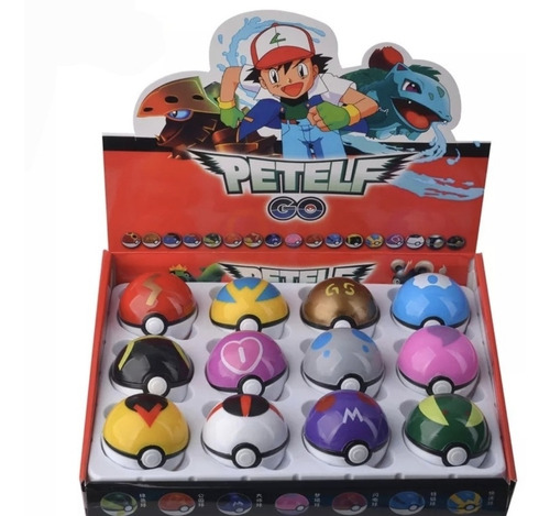 12 Bolas Pokemon + 12 Pokemones+ Caja + Adhesivos+  Tazo 3d