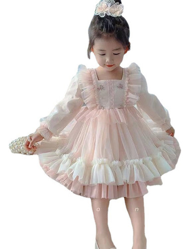 Vestido De Gasa De Manga Larga Lolita Para Niños Little Prin