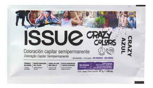 Tinte Capilar Semipermanente Issue Crazy Colors. Sachet 47 G