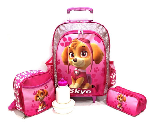 Mochila Escolar Skye Patrulha Canina Brilho Rodinhas G S1