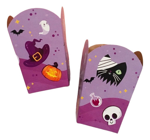 Pochoclera Halloween X 10 Caja Pop Corn Carton Cotillon Color Violeta