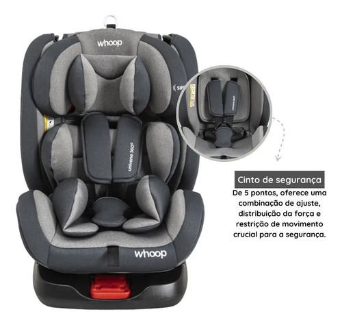 Cadeira Para Carro Kiddo Whoop 360 Isofix Top Tether Cinza