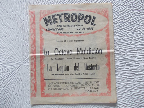 9276- Programa Cine Metropol, Bs. As., Año 1955